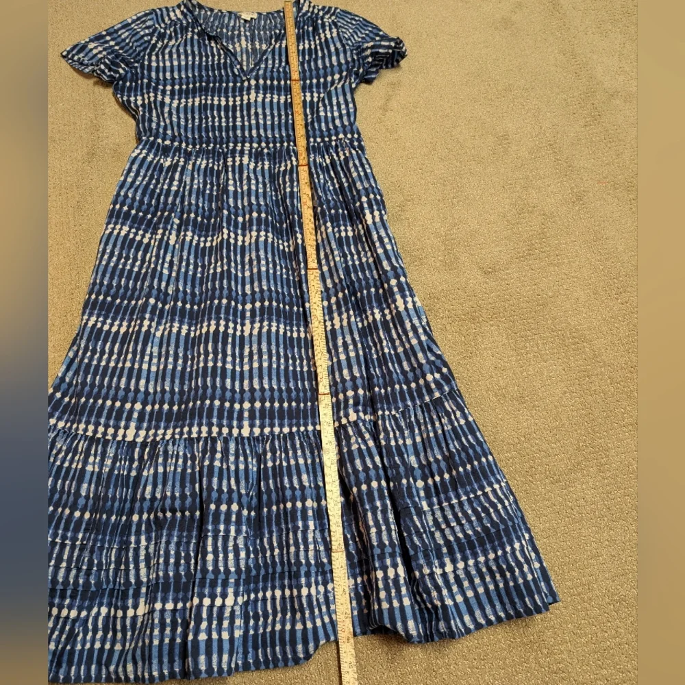 J Crew Factory Tie Dye Blue White Tiered Midi Dress 100% Cotton Pocket Sz 6 Belt - Picture 6 of 16